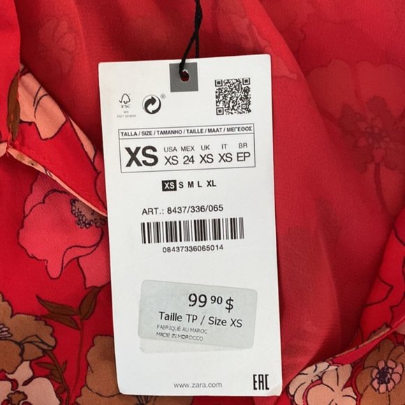 Zara Neck Tie Red Floral Long Sleeve Dress Size XS - Picture 7 of 10